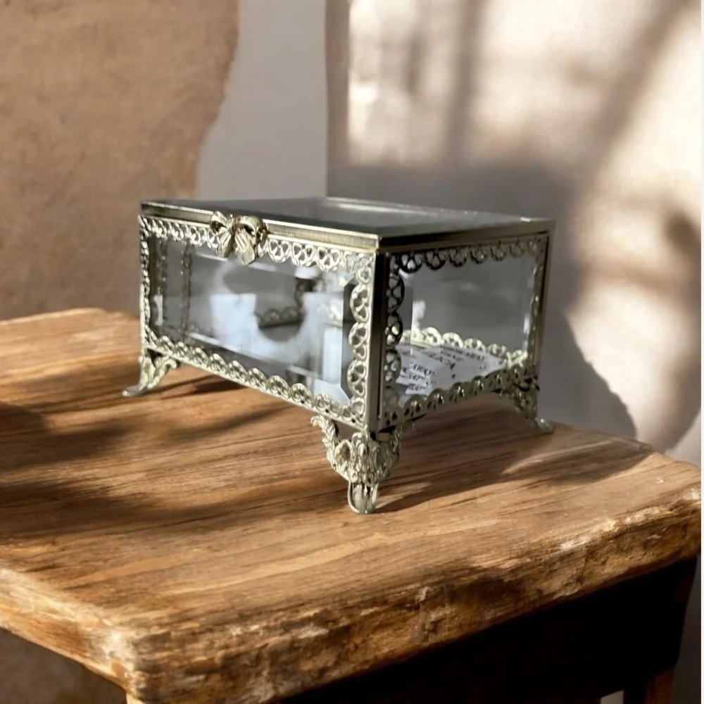 Elegant Gold Jewelry Box with Bow Detail vintage style